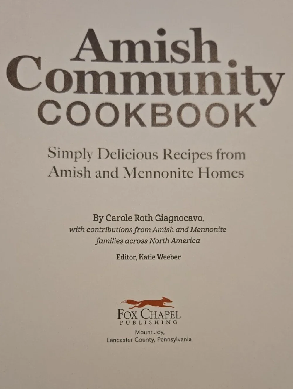 Amish Community Cookbook By Carole Roth Giagnocavo